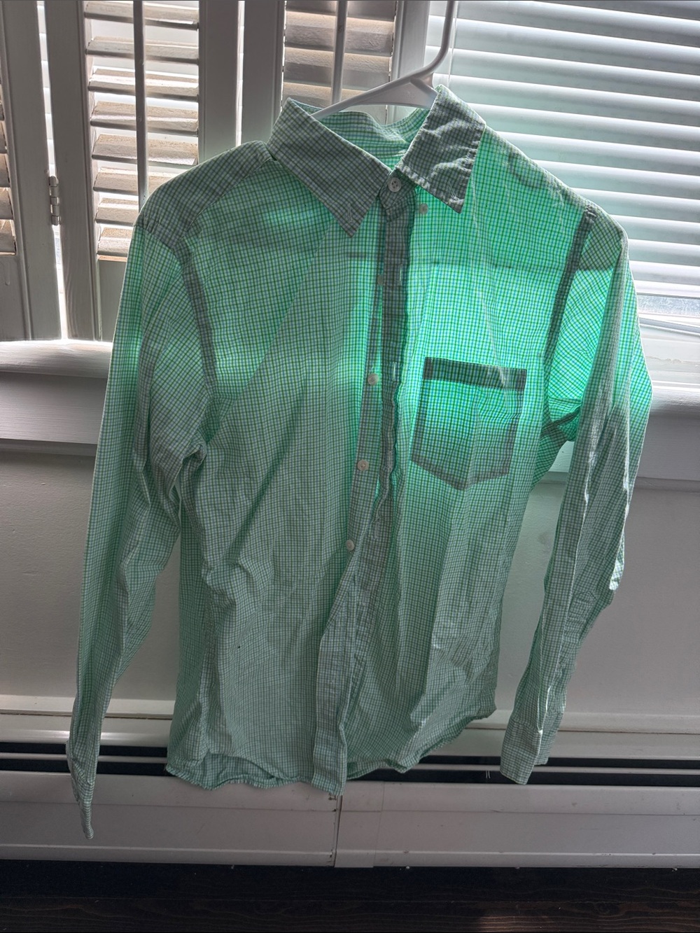 J. Crew Men's Green and White Checked Button-Down Shirt